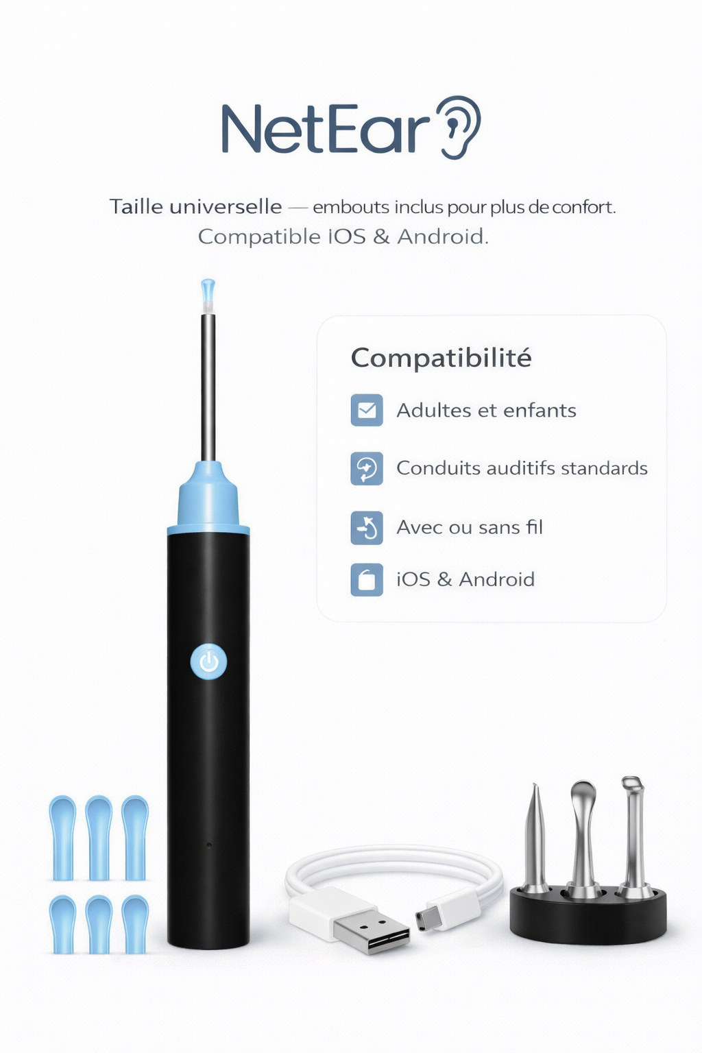 EarCleaner™ | Kits d'extraction des bouchons de cérumen avec caméra